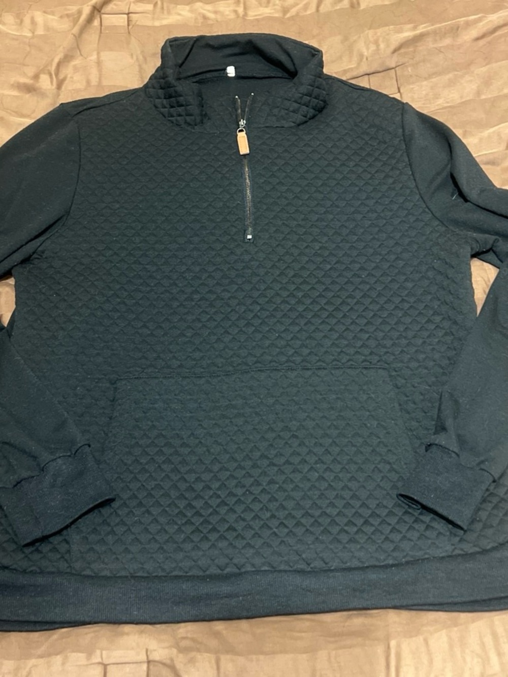Quilted Half-Zip Pullover- Black